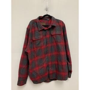 Orvis Mens Flannel Shirt 2XL Red Grey Buffalo Plaid Heavyweight